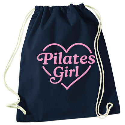 Pilates girl heart design navy drawstring bag