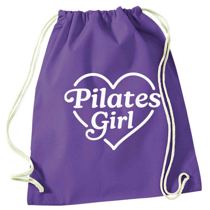 Pilates girl heart design purple drawstring bag