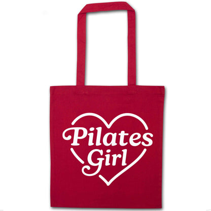 Pilates girl heart design red tote bag