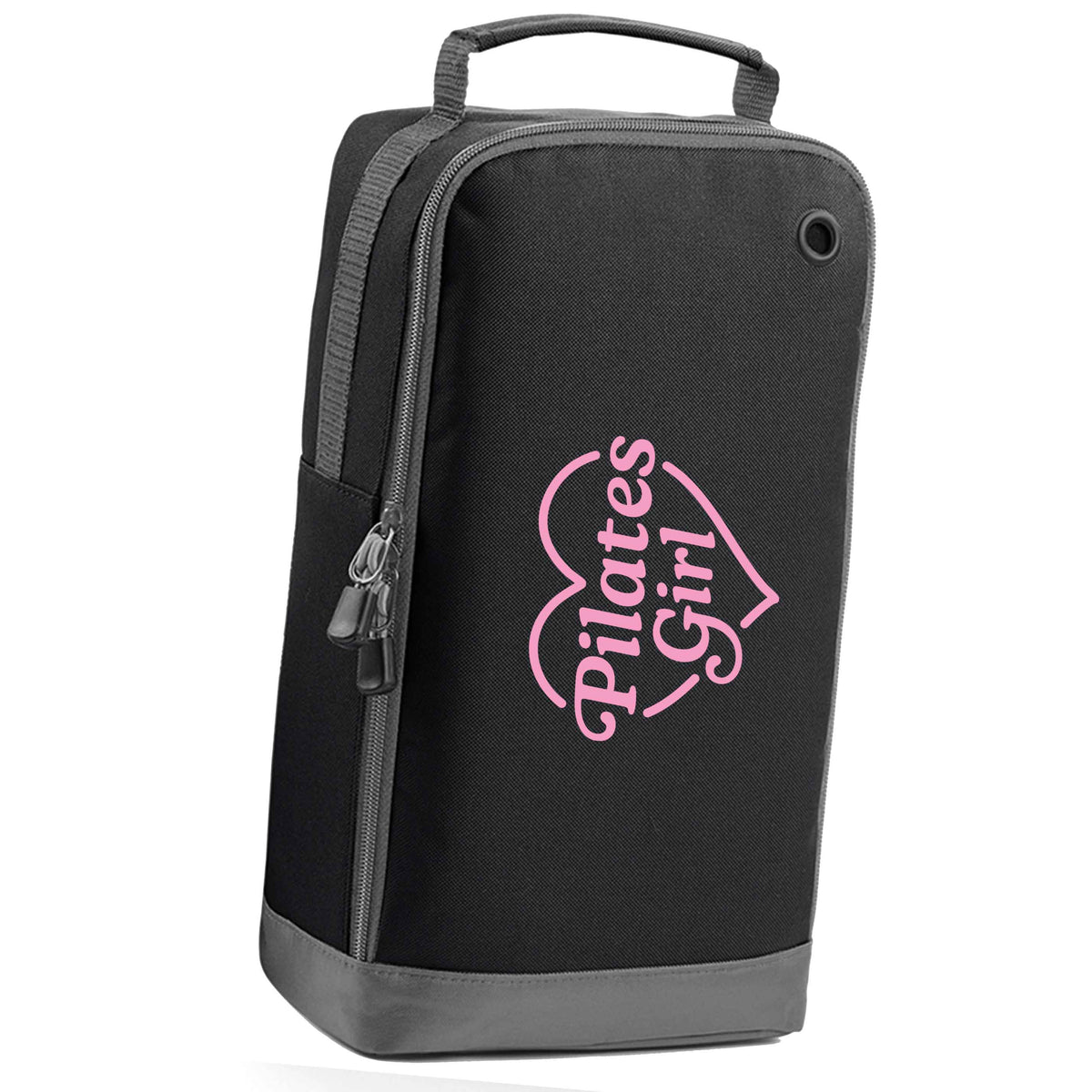 Pilates girl heart design black sports shoe bag horizontal print