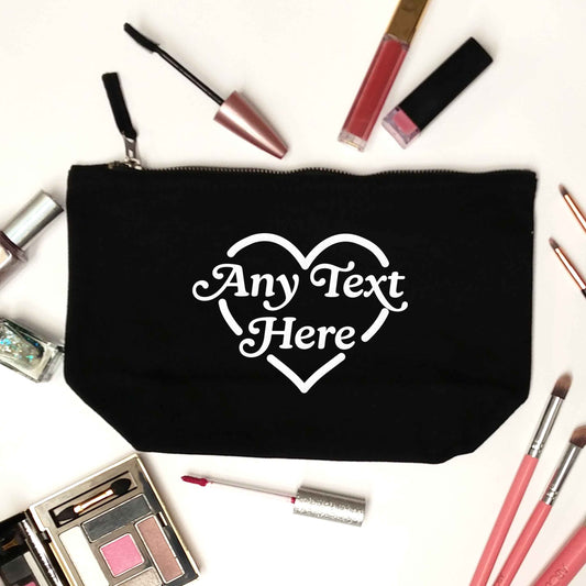 Any text inside heart black makeup bag