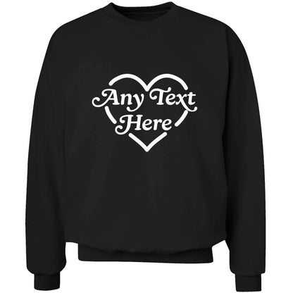 Any text inside heart adult's unisex black sweater 2XL