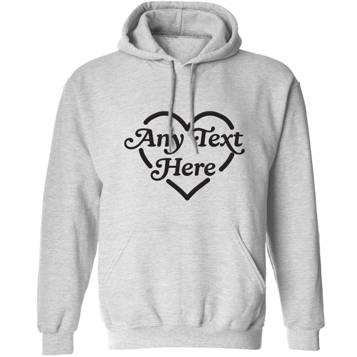 Any text inside heart adults unisex grey hoodie 2XL