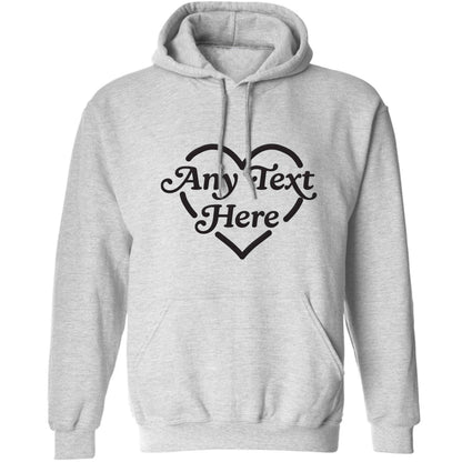 Any text inside heart adults unisex grey hoodie 2XL