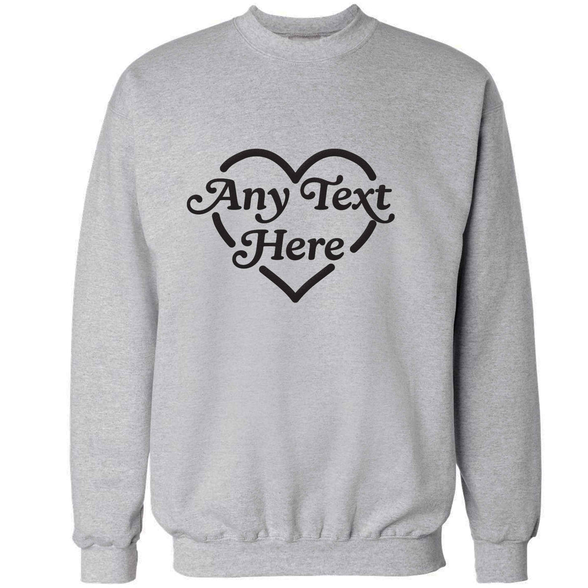 Any text inside heart adult's unisex grey sweater 2XL