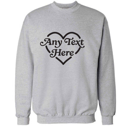 Any text inside heart adult's unisex grey sweater 2XL
