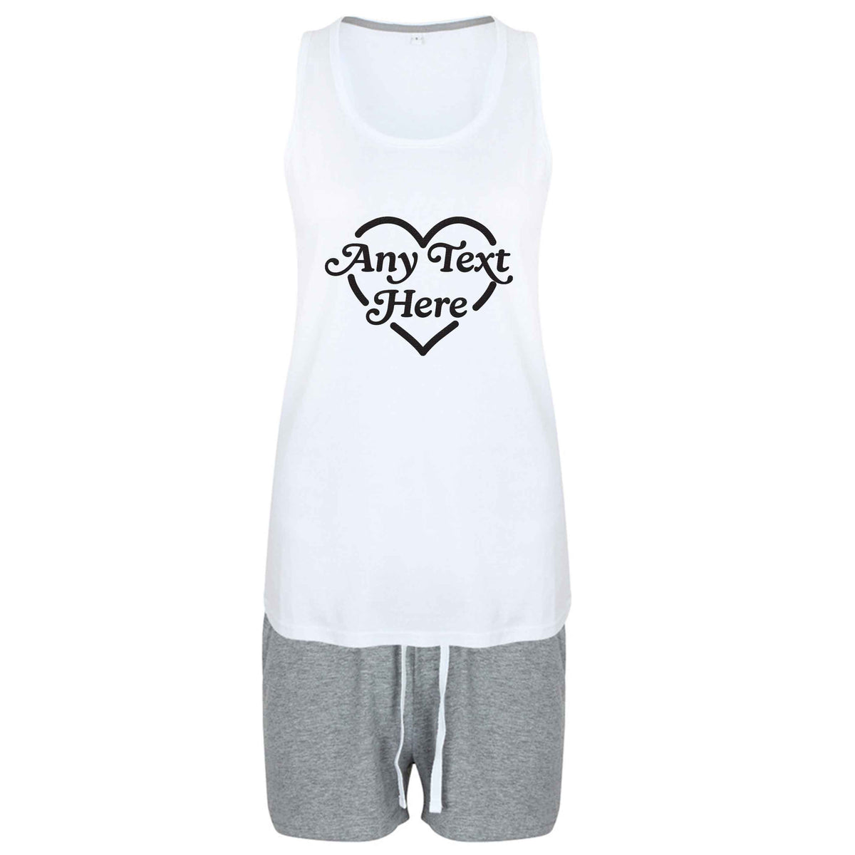 Any text inside heart size XL women's pyjama shorts set in pink 