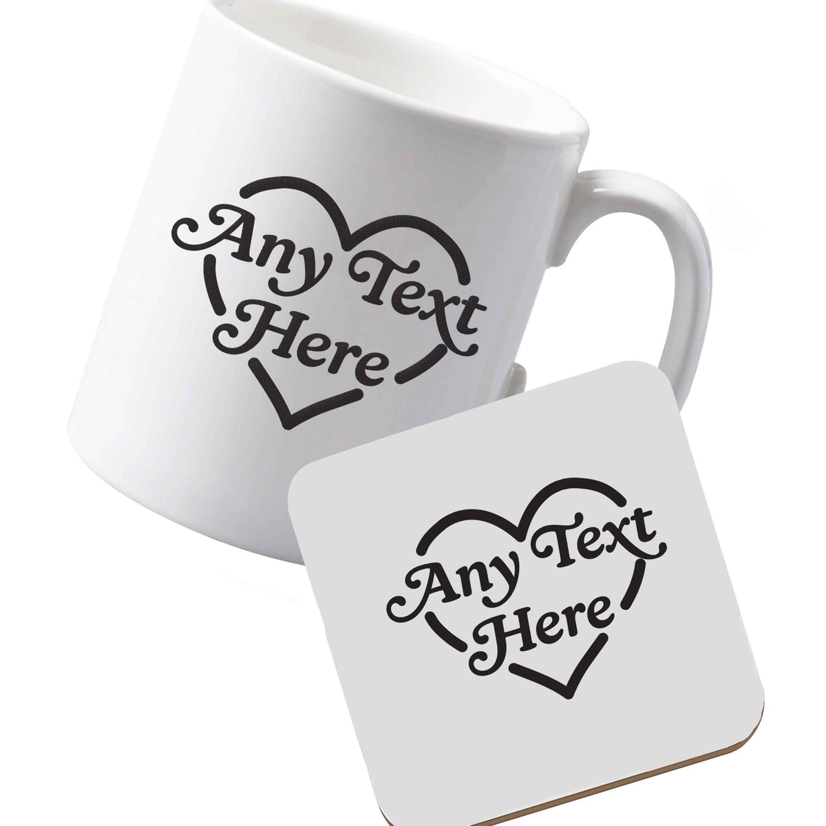 10 oz Ceramic mug and coaster Any text inside heart left sided