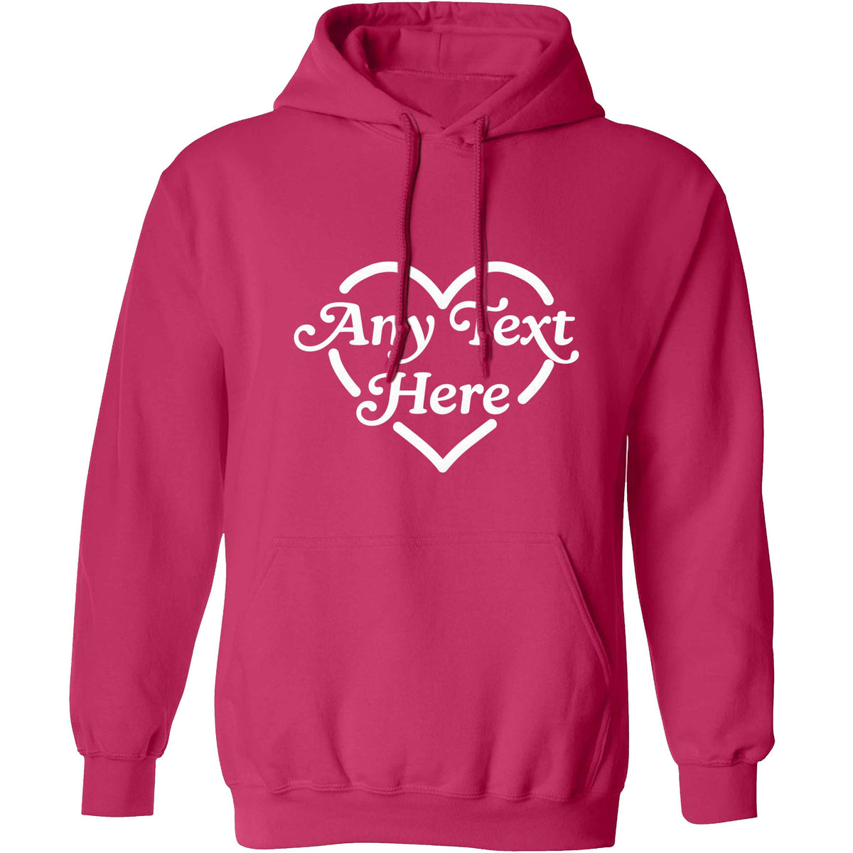 Any text inside heart adults unisex pink hoodie 2XL