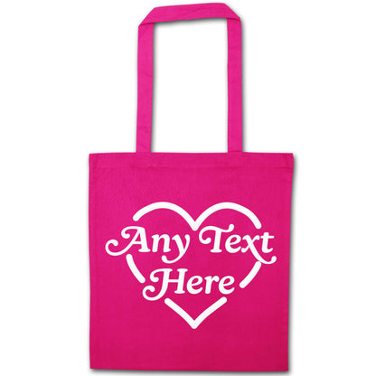 Any text inside heart pink tote bag