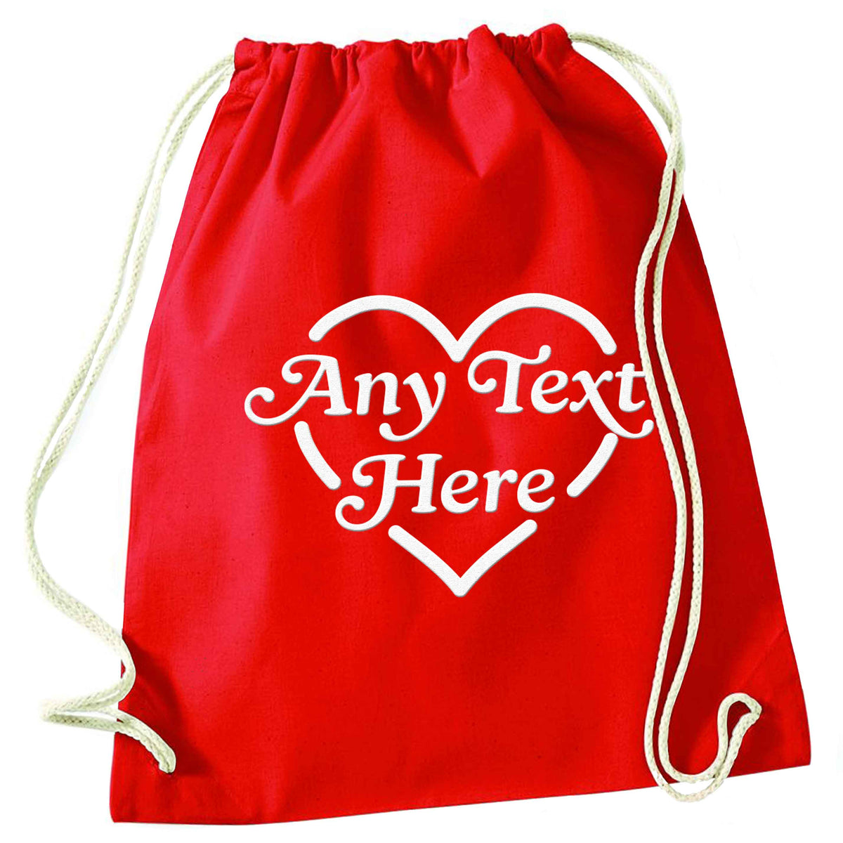Any text inside heart red drawstring bag 