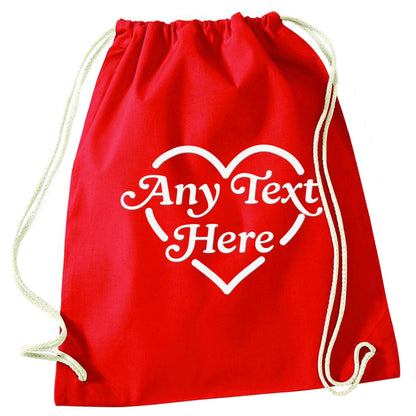 Any text inside heart red drawstring bag 
