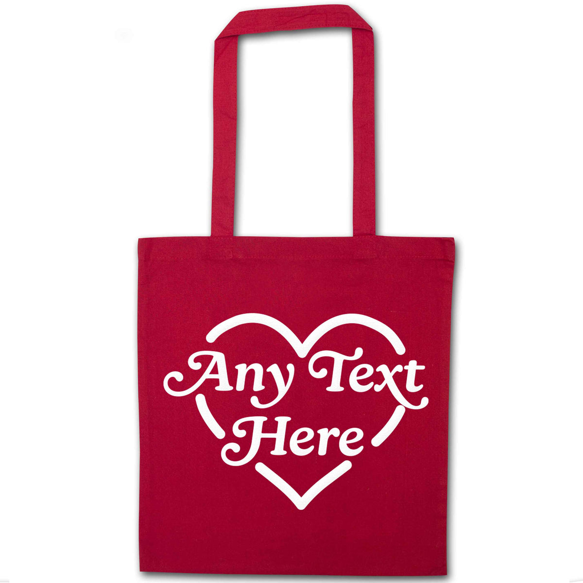 Any text inside heart red tote bag