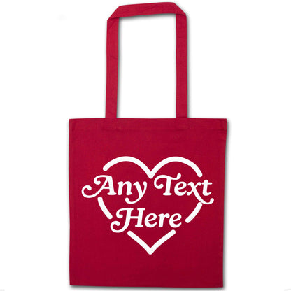 Any text inside heart red tote bag
