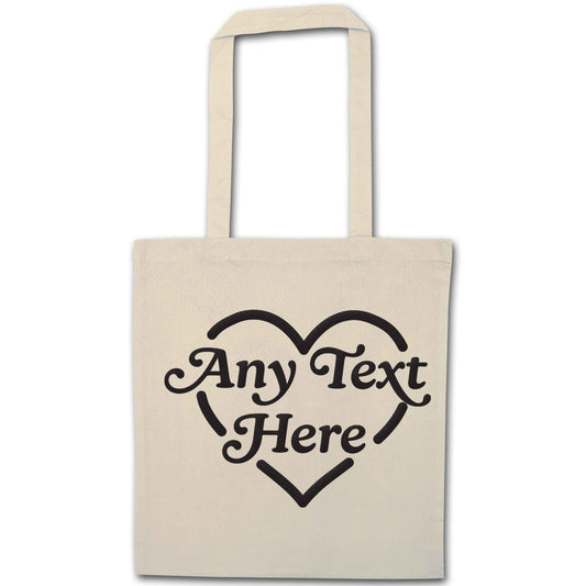 Any text inside heart natural tote bag