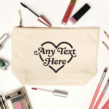 Any text inside heart natural makeup bag