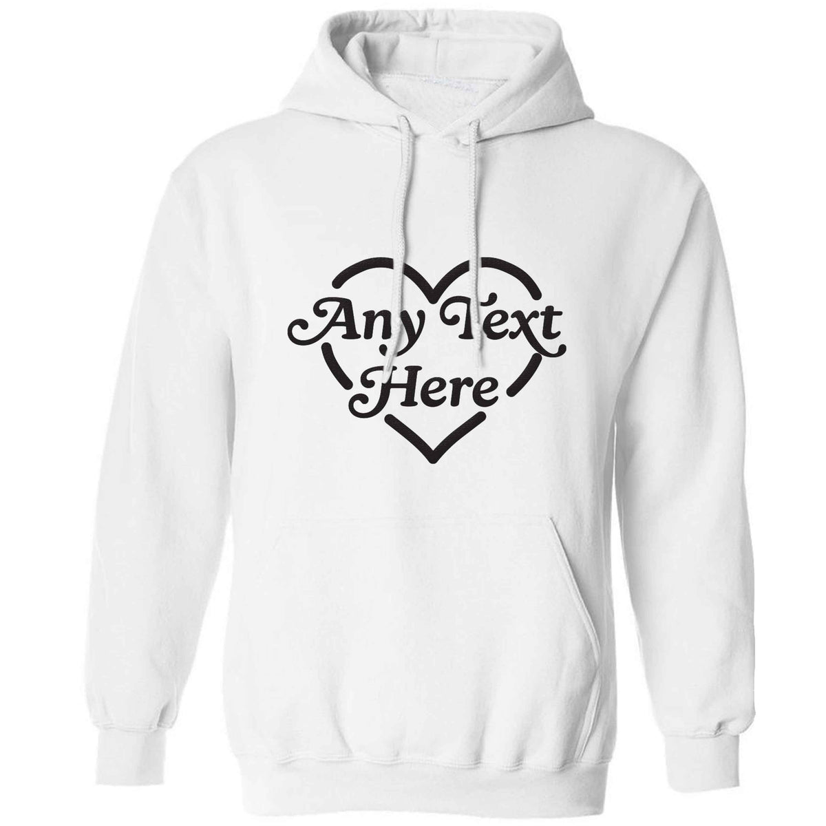 Any text inside heart adults unisex white hoodie 2XL
