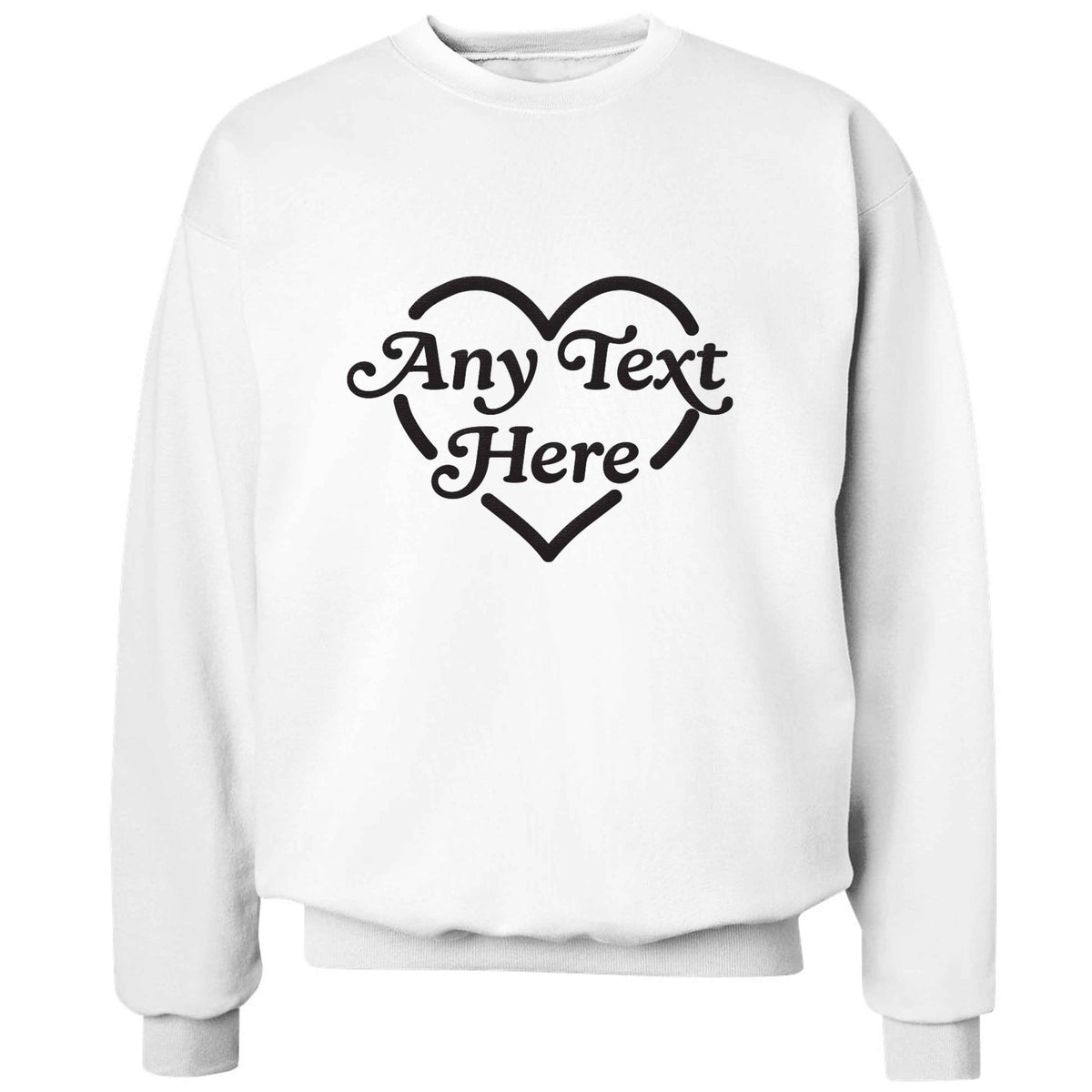 Any text inside heart adult's unisex white sweater 2XL