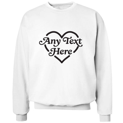 Any text inside heart adult's unisex white sweater 2XL