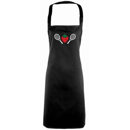 Strawberry and tennis adults black apron