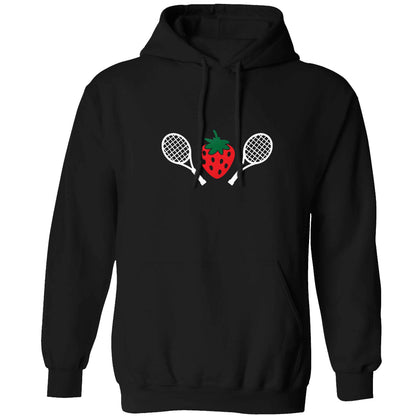 Strawberry and tennis adults unisex black hoodie 2XL