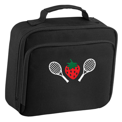 Strawberry and tennis insulated black lunch bag cooler
