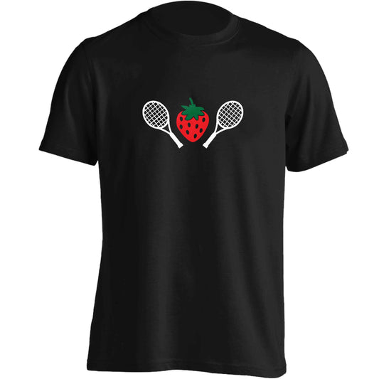Strawberry and tennis adults unisex black Tshirt 2XL