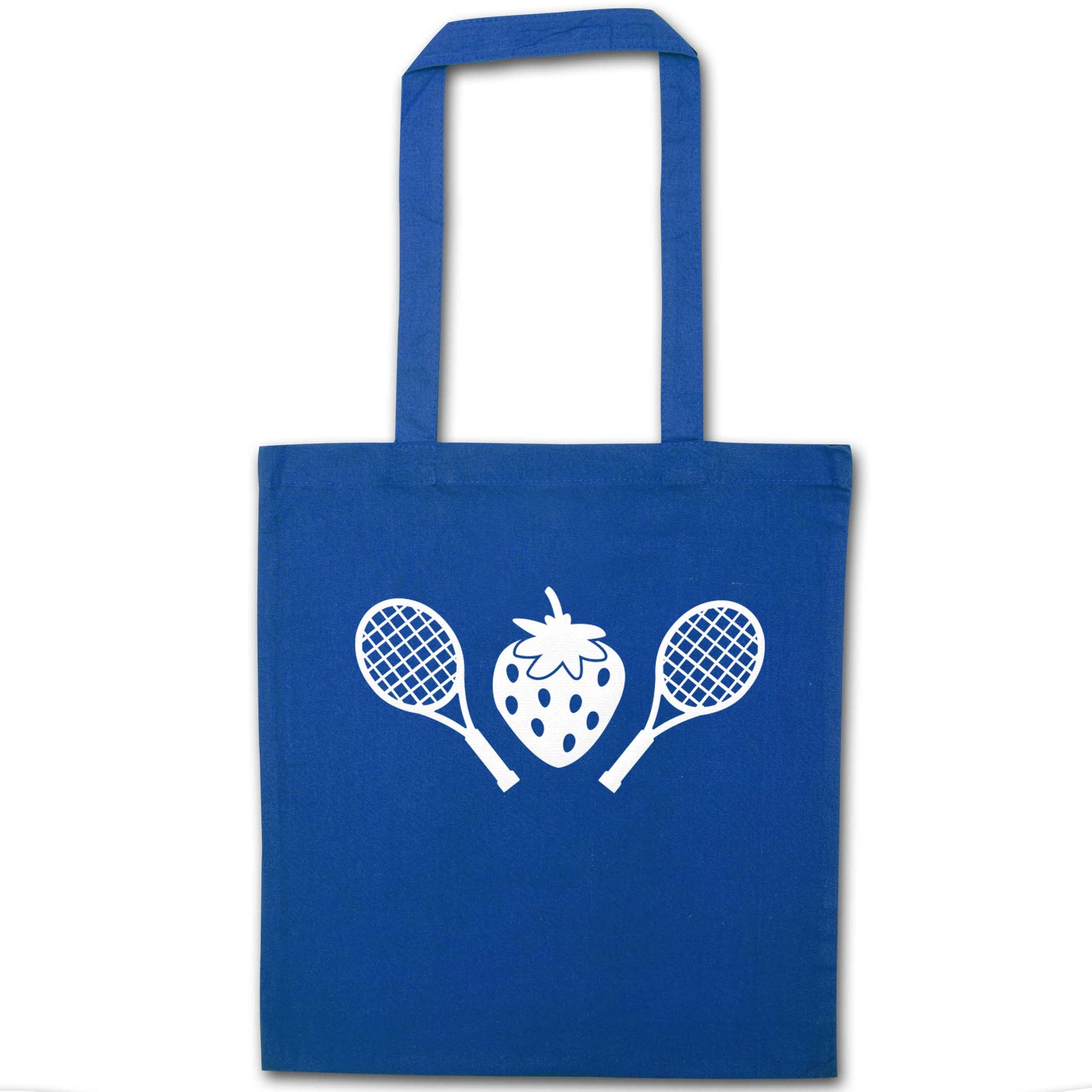 Strawberry and tennis blue tote bag