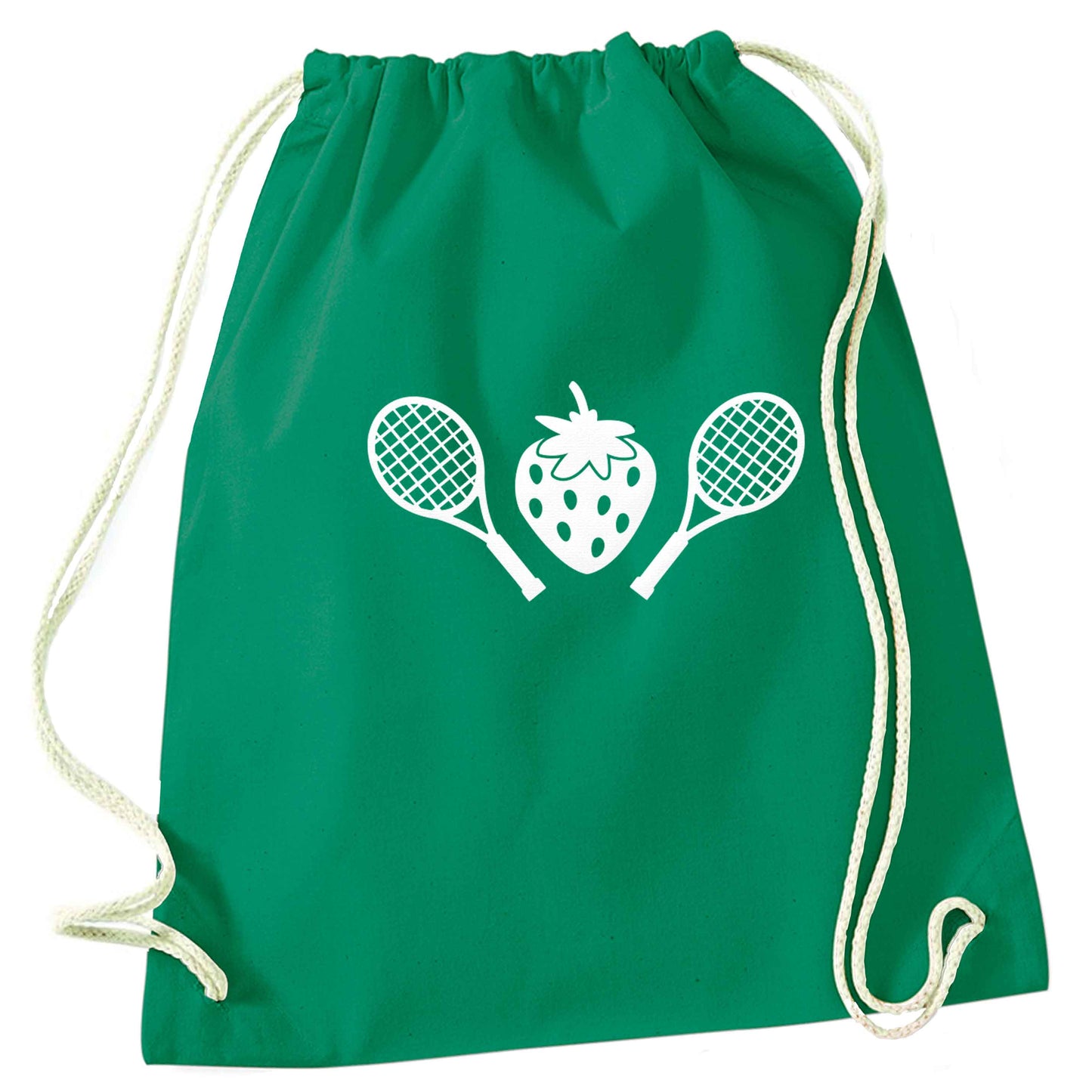 Strawberry and tennis green drawstring bag
