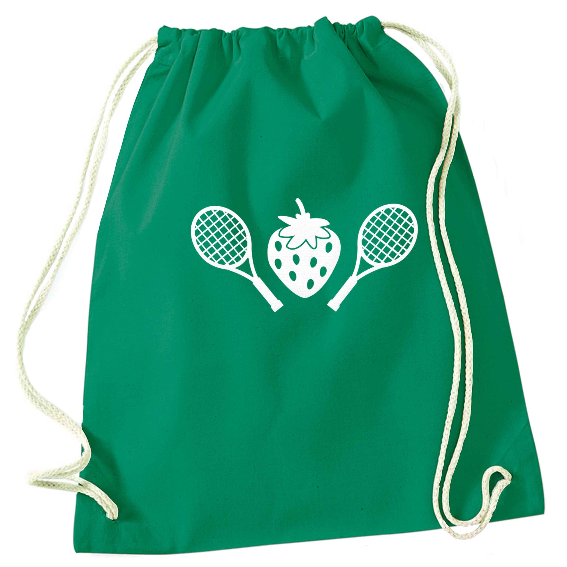Strawberry and tennis green drawstring bag