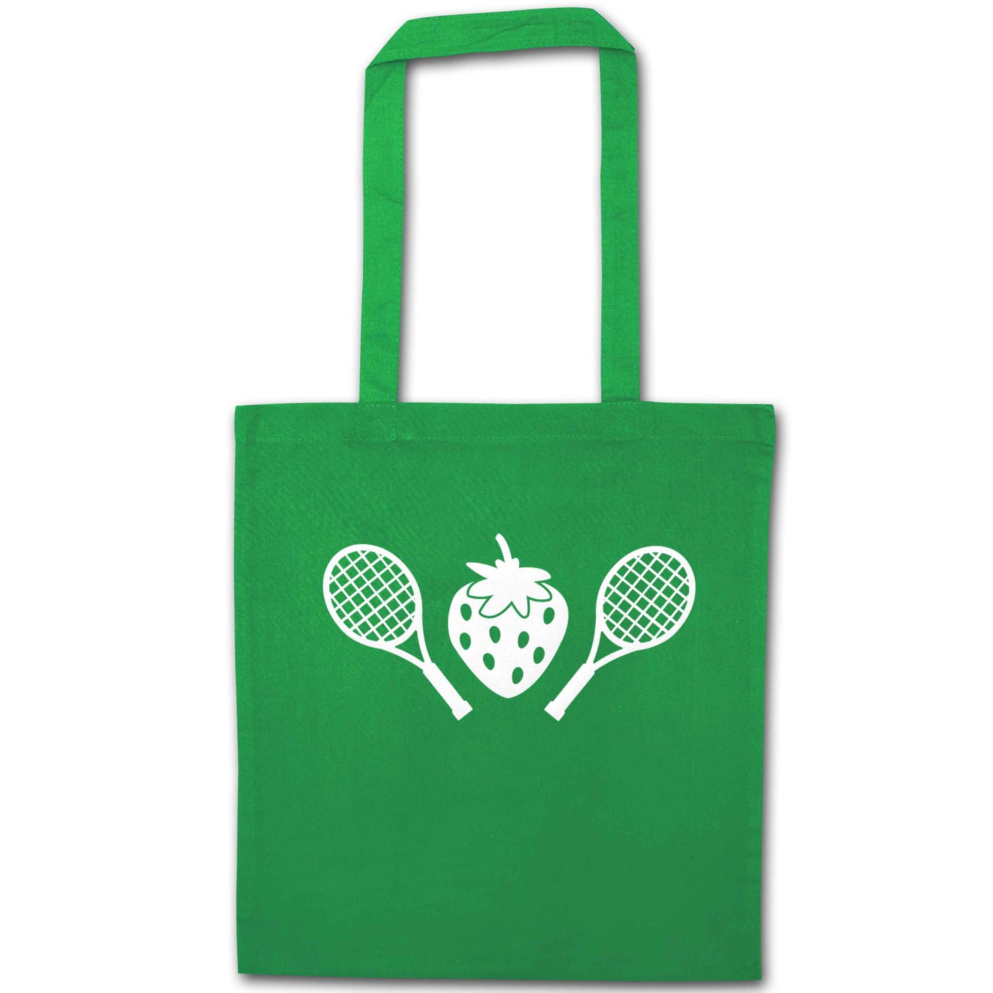 Strawberry and tennis green tote bag