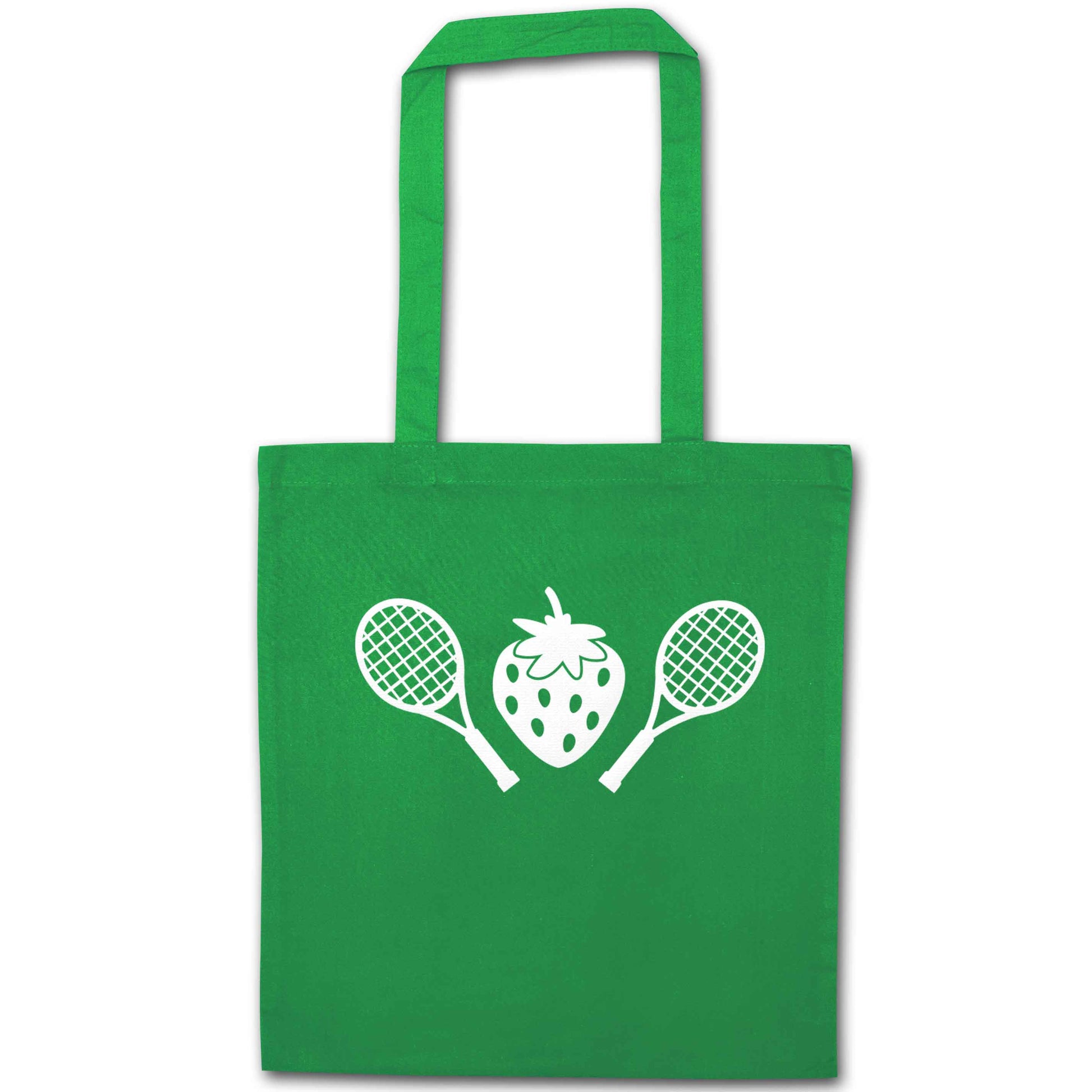 Strawberry and tennis green tote bag
