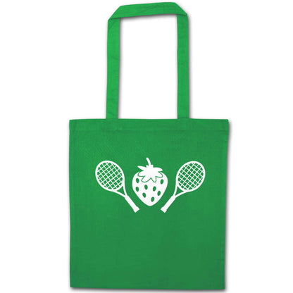 Strawberry and tennis green tote bag