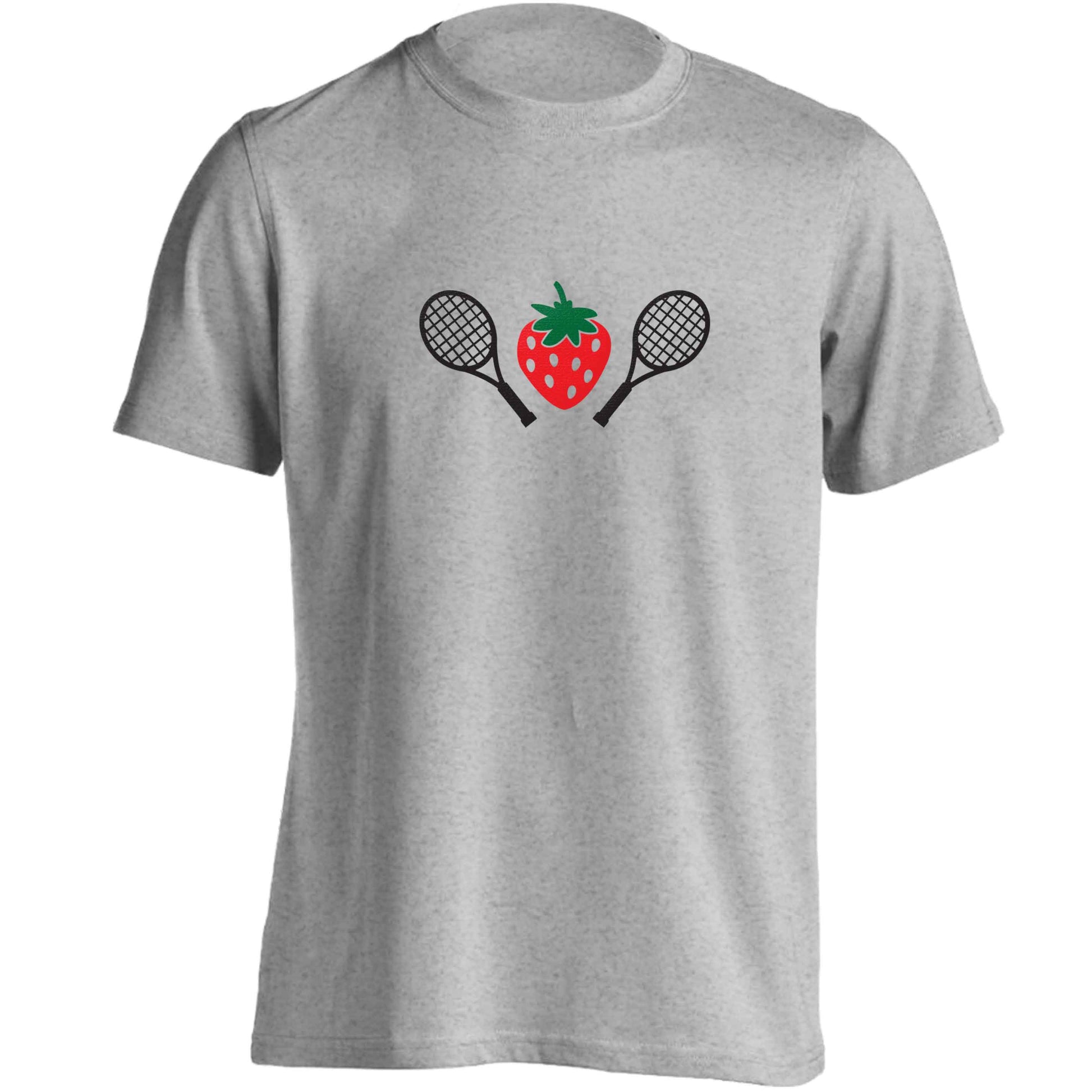 Strawberry and tennis adults unisex grey Tshirt 2XL