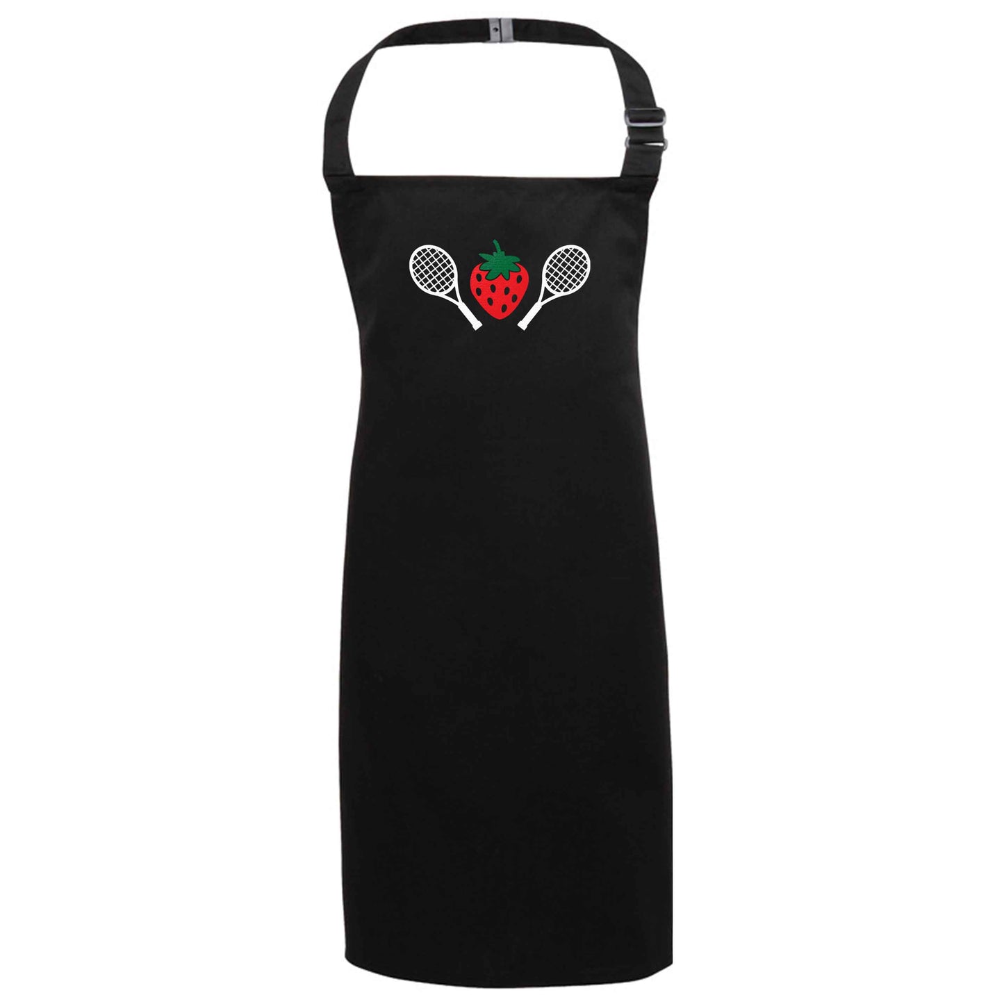 Strawberry and tennis black apron 7-10 years