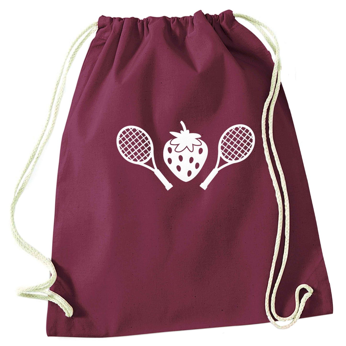 Strawberry and tennis maroon drawstring bag