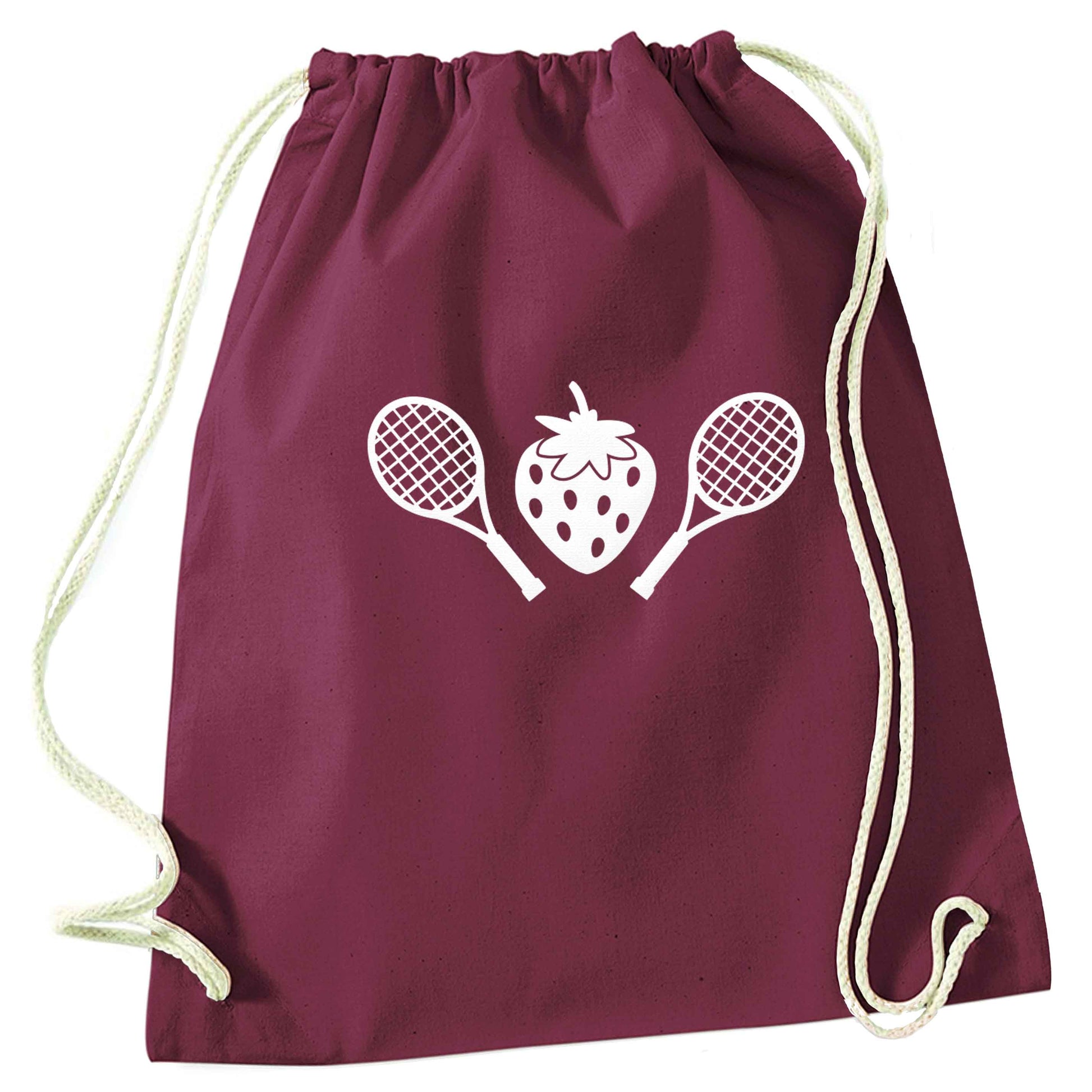 Strawberry and tennis maroon drawstring bag