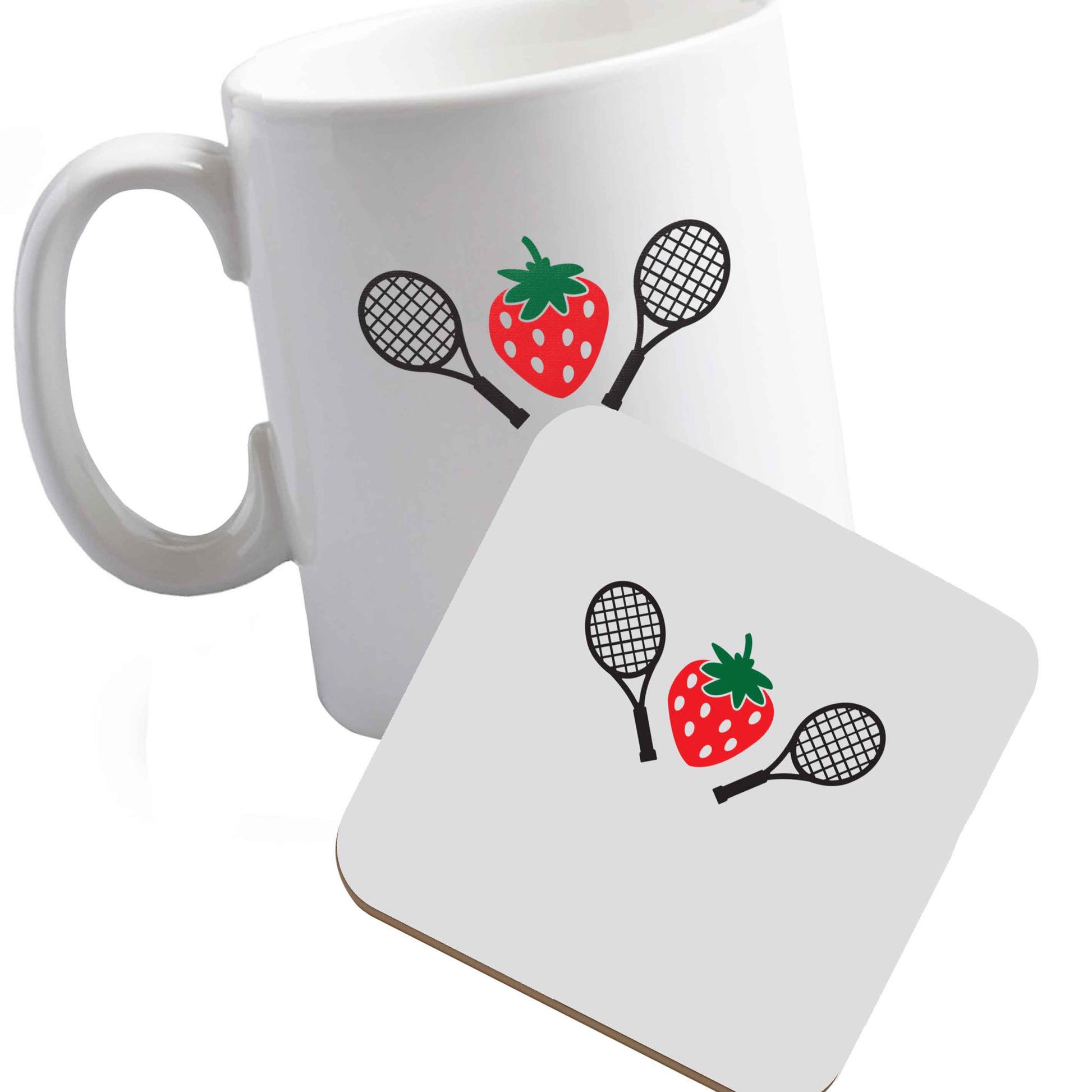 10 oz Ceramic mug and coaster Strawberry and tennis both sides