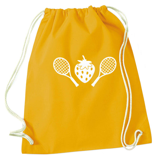 Strawberry and tennis mustard drawstring bag
