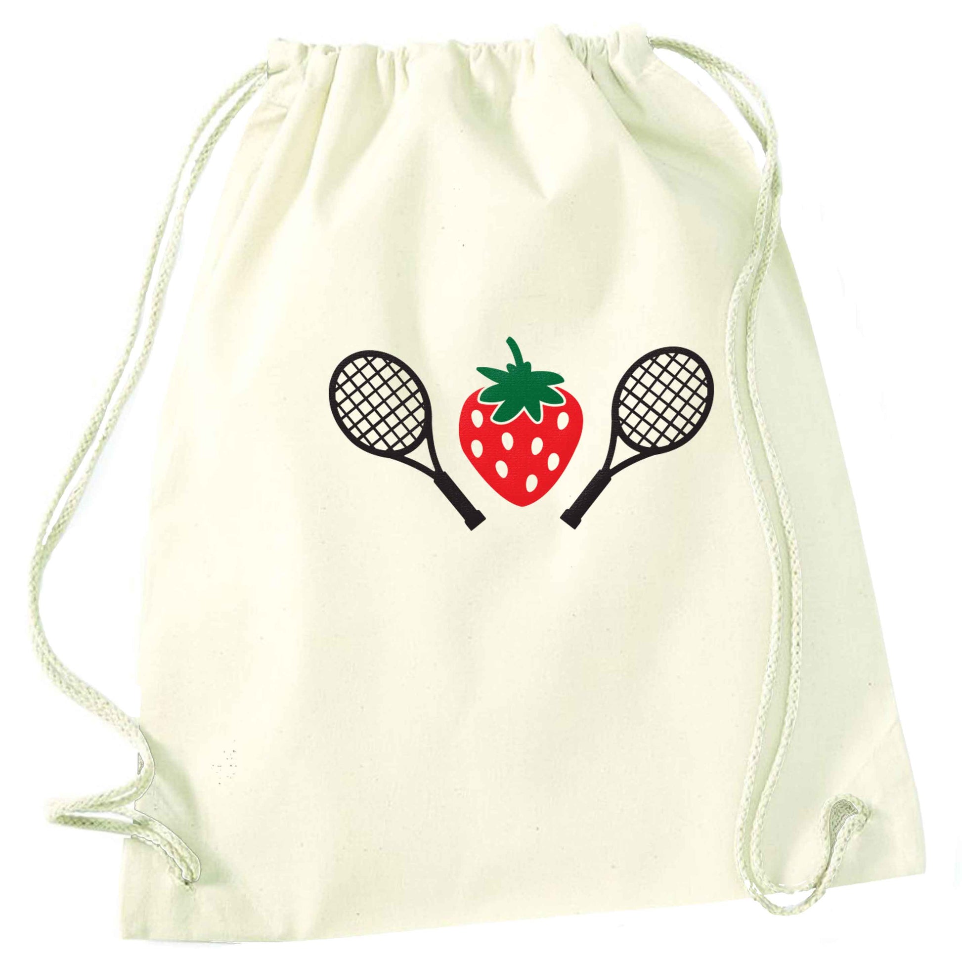 Strawberry and tennis natural drawstring bag
