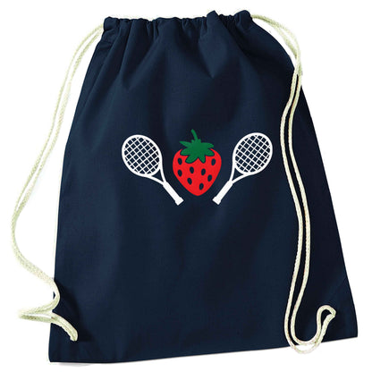 Strawberry and tennis navy drawstring bag