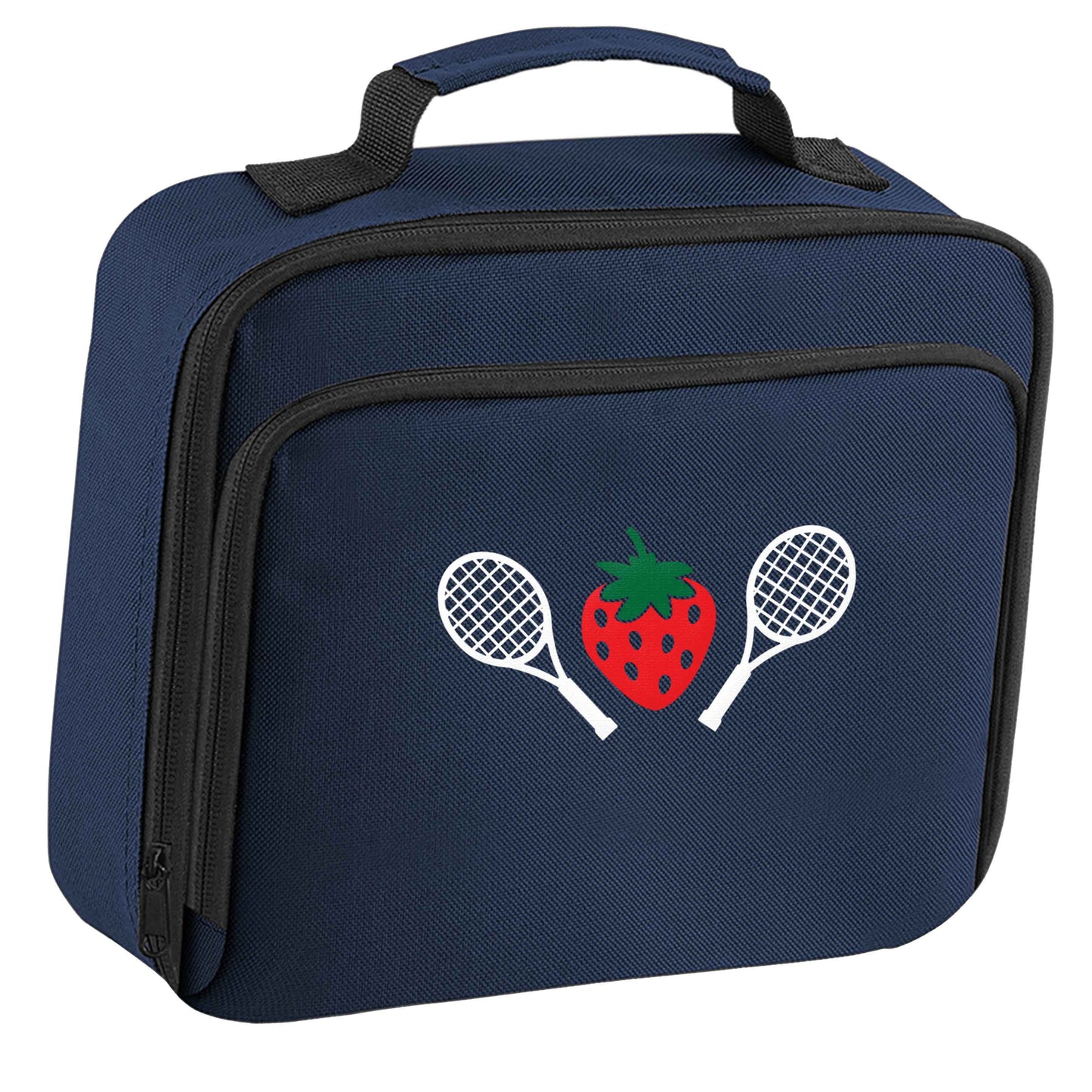 Strawberry and tennis insulated navy lunch bag cooler