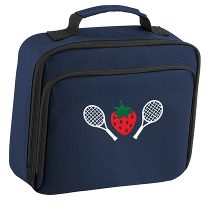 Strawberry and tennis insulated navy lunch bag cooler