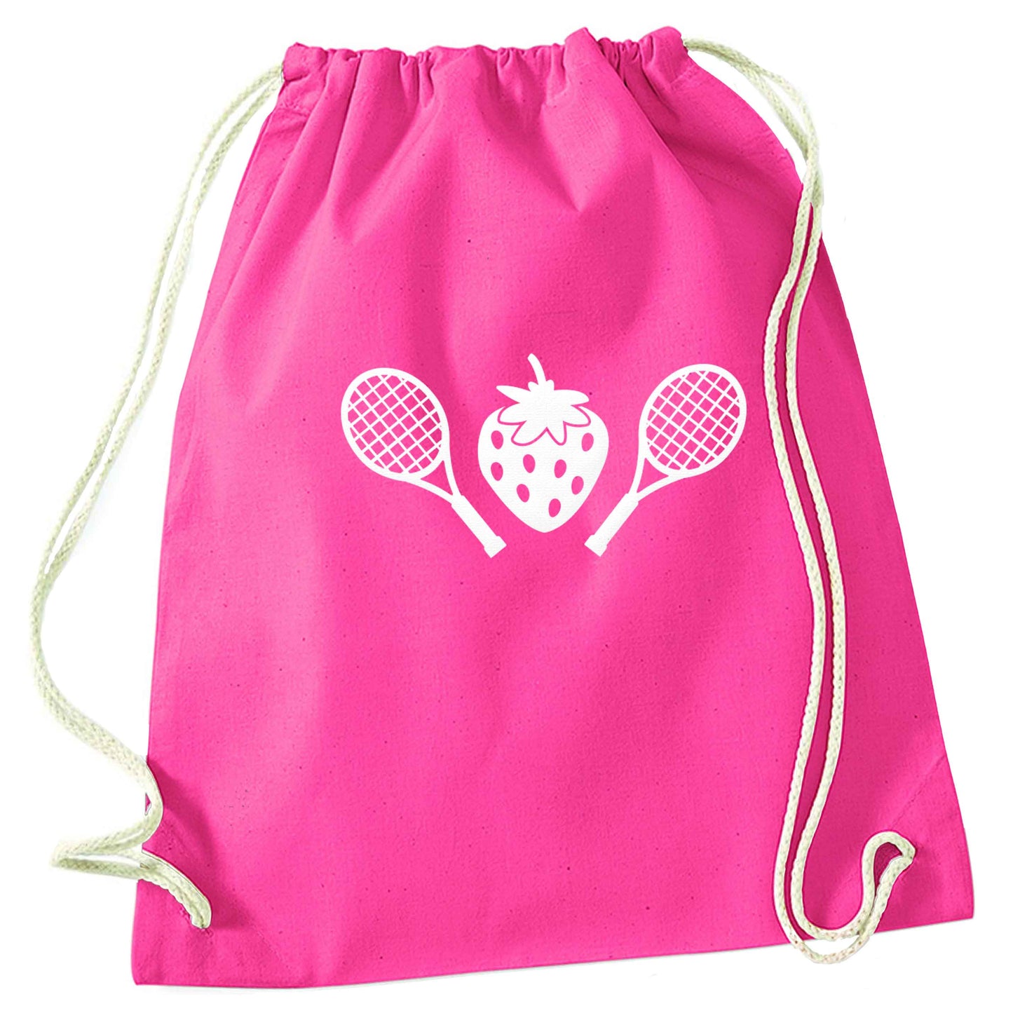 Strawberry and tennis pink drawstring bag