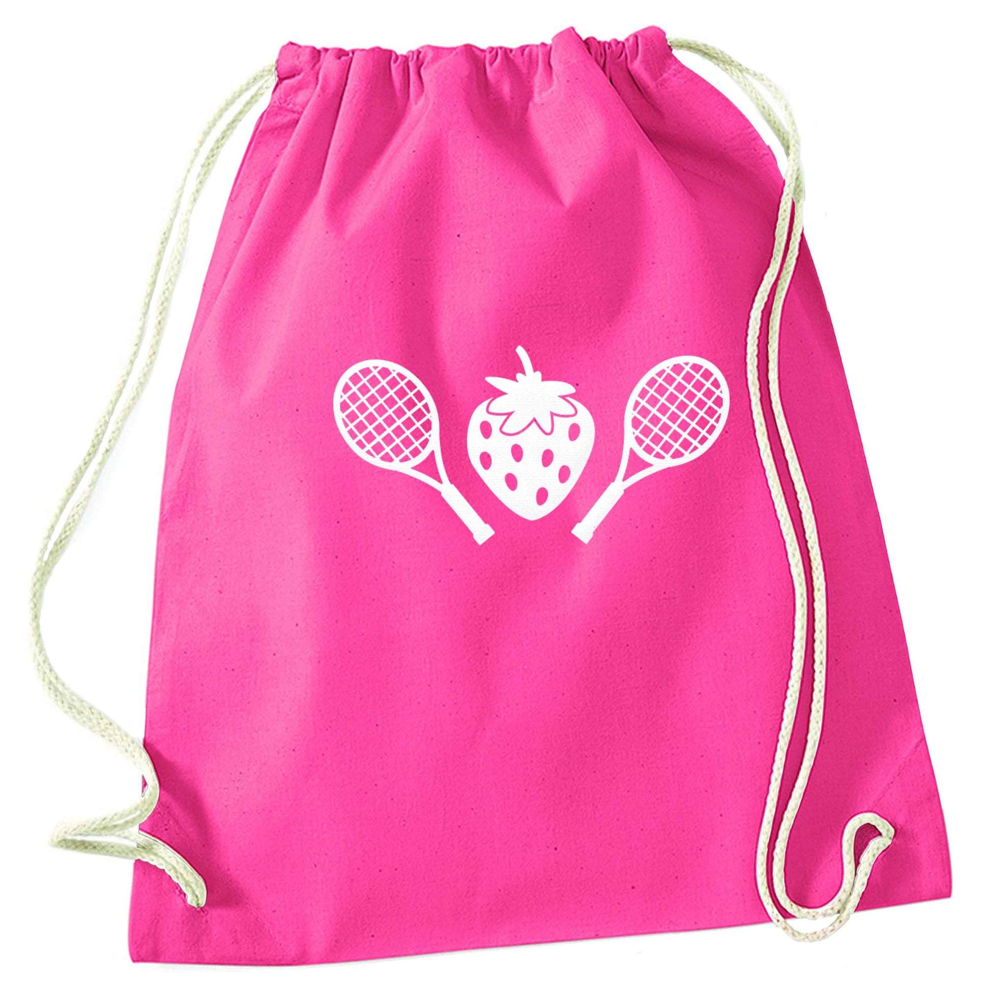 Strawberry and tennis pink drawstring bag