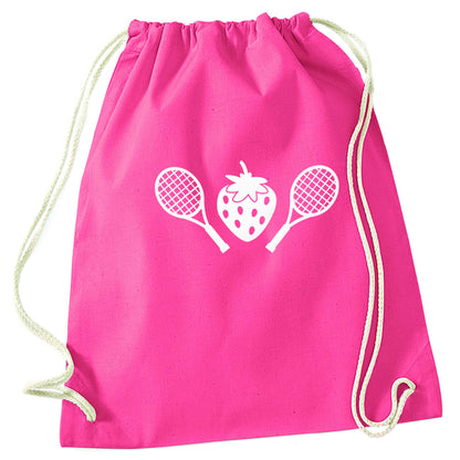 Strawberry and tennis pink drawstring bag