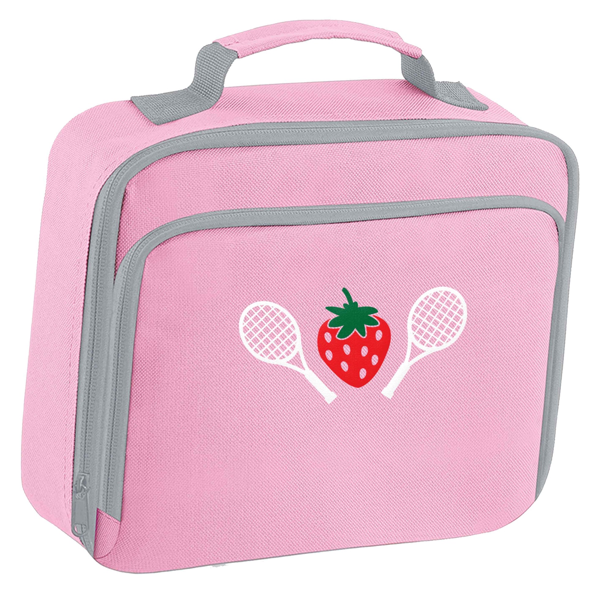 Strawberry and tennis insulated pink lunch bag cooler