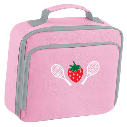 Strawberry and tennis insulated pink lunch bag cooler