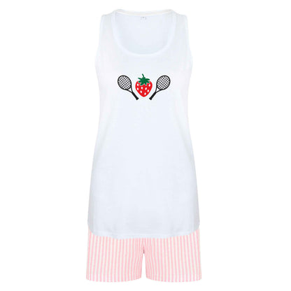 Strawberry and tennis size XL women's pyjama shorts set in pink 