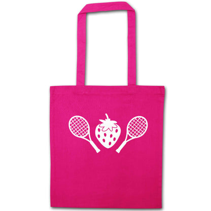 Strawberry and tennis pink tote bag